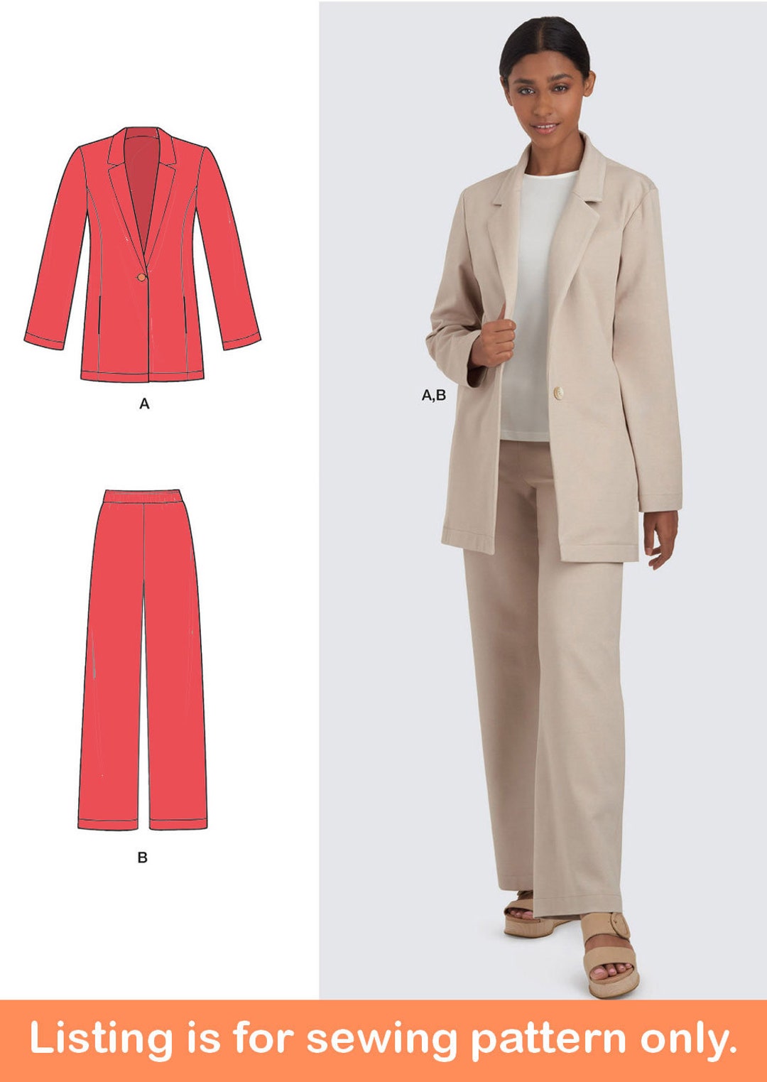 SUIT SEWING PATTERN Sew Womens Clothes Clothing Suit Jacket Coat Blazer Formal Pants Work Size 8