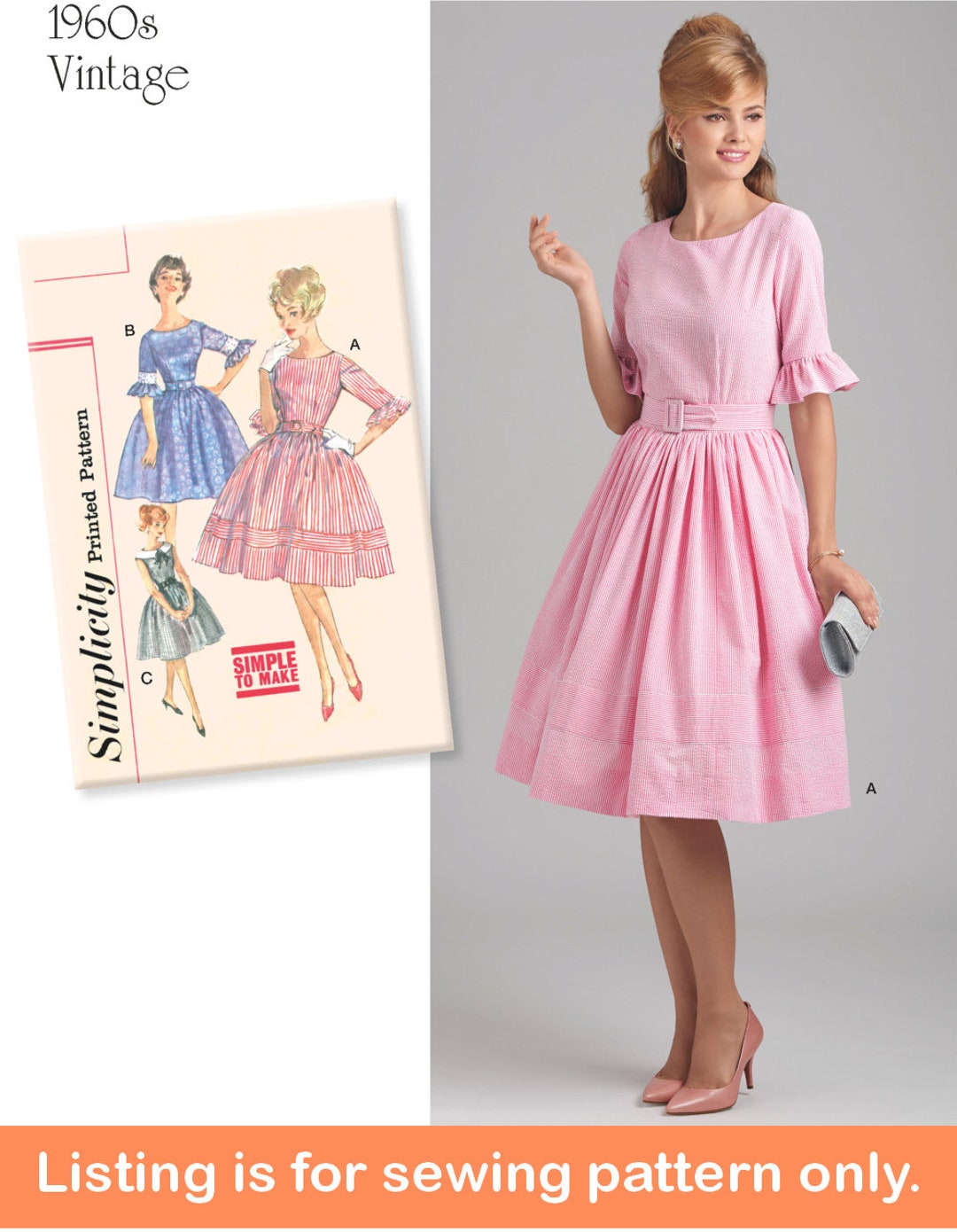 60s DRESS SEWING PATTERN Sew Womens Clothes Clothing Retro 1960s Sleeveless Belt Short Sleeve