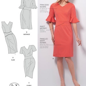 DRESS SEWING PATTERN | Sew Womens Misses Clothes Clothing | Custom Slim Curvy Mini Short Sleeves | Size 10 12 14 16 18 Plus Easy Simple 8543