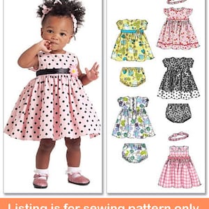MODELLO PER ABITO DA CUCIRE / Cucire vestiti per neonate Abbigliamento per neonati / Fascia per capelli per feste formali Pasqua / Taglia Neonato 1 3 6 9 12 18 Mesi Primavera 9117