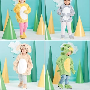 COSTUME SEWING PATTERN | Sew Boys Girls Toddler Halloween Carnival Outfit | Bunny Rabbit Dog Cat Dragon Warm Fleece Size 1/2 1 2 3 4 | 9624