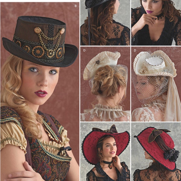 HAT SEWING PATTERN | Sew Womens Costume Headwear | Victorian Steampunk Cosplay Urban Fantasy Goth Historical | Civil War Church Wedding 6397