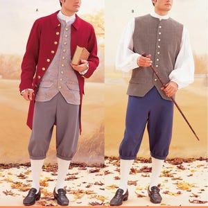 KOSTÜM SCHNITTMUSTER | Herren Kleidung nähen | Unabhängigkeitskrieg 1700er Jahre Kolonialjacke Hemd Hose Hut | Größe 34 36 38 41 42 44 46 48 Plus 3072