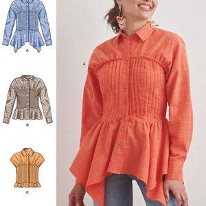 BLOUSE SEWING PATTERN | Sew Womens Clothes Clothing | Corset Style Top Button Down Shirt | Size 6 8 10 12 14 16 18 20 22 24 Plus | Easy 9821