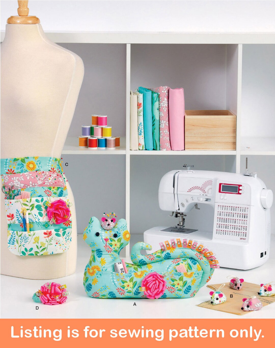 SEWING ACCESSORIES PATTERN Sew Sewing Storage Organizer Cat Caddy Mouse