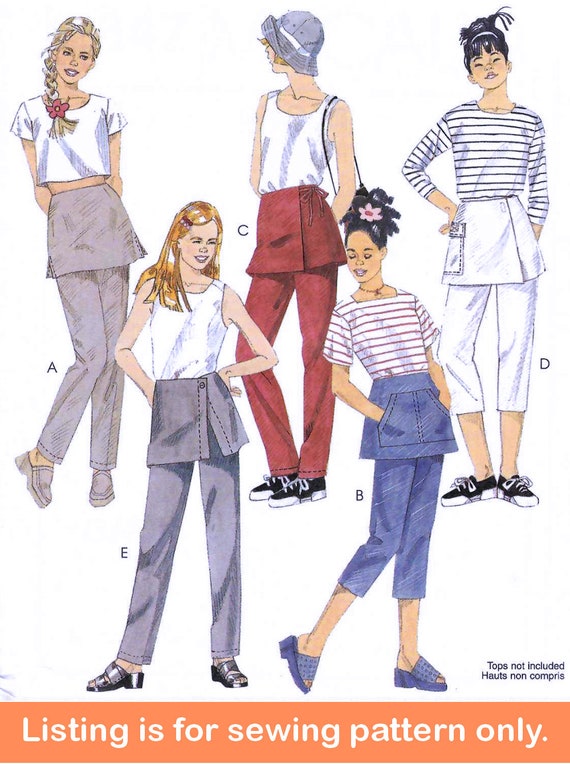 PANTS SEWING PATTERN Sew Tween Teen Girls Clothes Clothing Long Attached Skirt Pockets Size 7 8 10 12 14 16 Easy Simple Outfit 2647