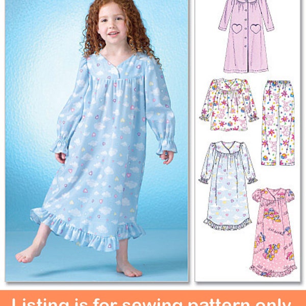 NIGHTGOWN SEWING PATTERN | Make Girls Clothes | Kids Toddler Pajamas PJs Robe Bathrobe | Child Size 3 4 5 6 7 8 | Sleepwear Nightwear 9216