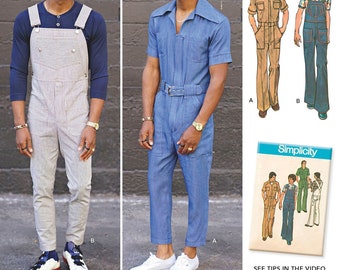 MEN SEWING PATTERN | Sew Retro Clothes Clothing | Short Sleeve Jumpsuit Flared Overalls 60s 70s Size 34 36 38 40 42 44 46 48 50 52 Plus 8615
