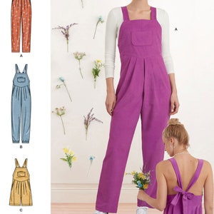 Peut inclure: Un patron de couture pour une salopette avec une poche sur le devant et un nœud au dos. Le patron comprend trois styles différents : un imprimé floral, un imprimé rayé bleu et un imprimé uni jaune. Le patron est conçu et imprimé aux États-Unis.