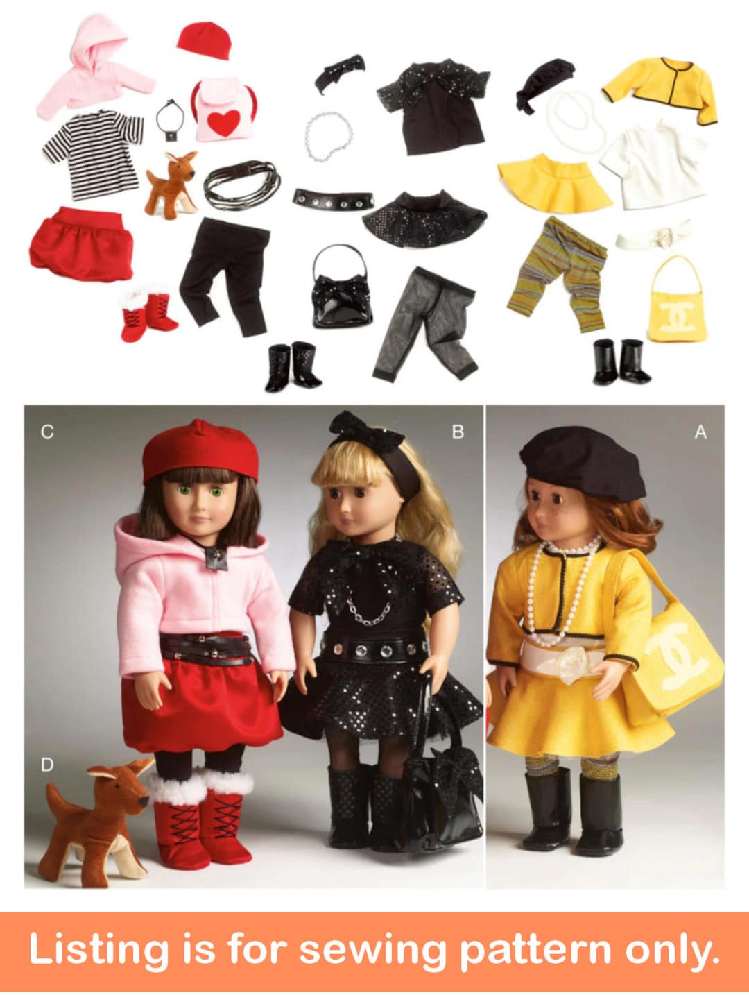 Sale DOLL CLOTHES Sewing PATTERN Sew Clothing Pet Dog for 18 Inch Doll