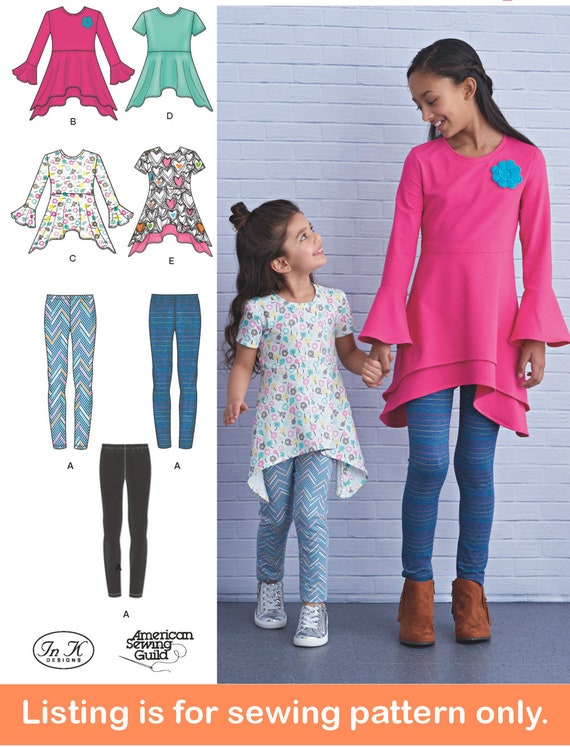 GIRLS SEWING PATTERN Make Fall Clothes Kids Clothing Tunic Top Shirt Leggings  Child Size 3 4 5 6 7 8 10 12 14 Children Outfit 8430 