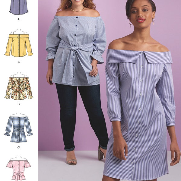 WOMEN SEWING PATTERN | Sew Summer Clothes Clothing | Dress Shirt Top Off-The-Shoulder | Size 20 22 24 26 28 Plus Button-Down Long Short 8550