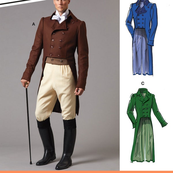 SUIT JACKET Sewing PATTERN | Sew Men Clothes Costume | Riding Long Coat Regency Victorian Steampunk | Size 38 41 42 44 46 48 50 52 Plus 8135