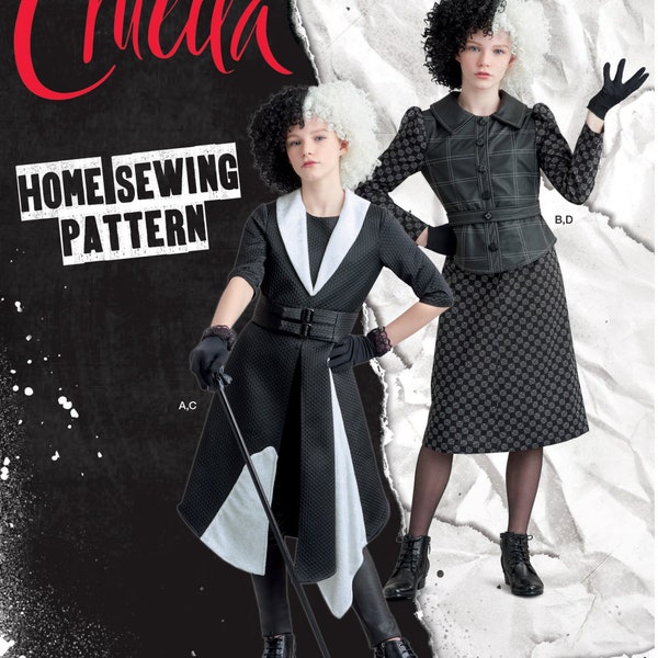 COSTUME SEWING PATTERN | Sew Halloween Carnival Outfit | Girls Cruella De Vil Dress Disney Villains | Size 7 8 10 12 14 | Teen Tween | 9345