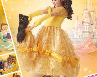 COSTUME SEWING PATTERN | Sew Halloween Dress | Matching Girls 18 Inch Doll Belle Beauty the Beast | Size 3 4 5 6 7 8 Fits American Girl 8407