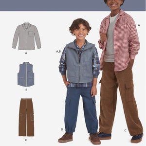 JUNGS SCHNITTMUSTER | Kleidung für Kinder nähen | Button Down Shirt Cargohose Weste | Kindergröße 3 4 5 6 7 8 10 12 14 16 Teen Outfit 11170