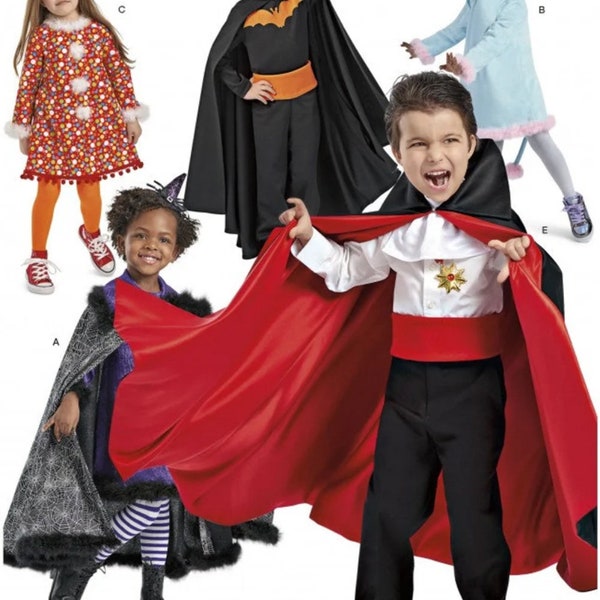 COSTUME SEWING PATTERN | Sew Boys Girls Halloween Carnival Outfit Cape | Dracula Batman Cat Clown Witch | Size 3 4 5 6 7 8 Easy Simple 8726