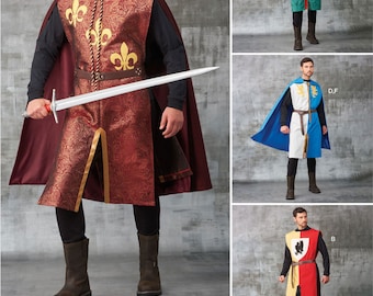 COSTUME SEWING PATTERN | Sew Mens Halloween Outfit | Medieval Renaissance Knight Knightfall Tabard Cape | One Size Fits Most | 9775