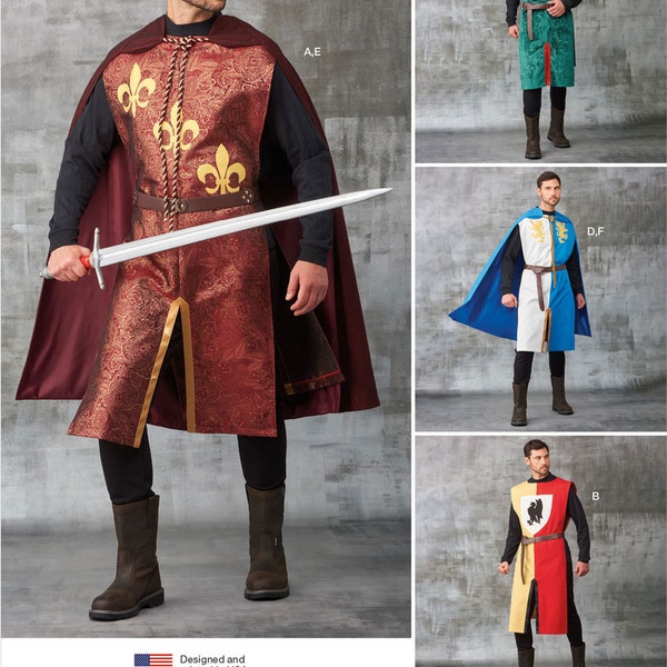 COSTUME SEWING PATTERN | Sew Mens Halloween Outfit | Medieval Renaissance Knight Knightfall Tabard Cape | One Size Fits Most | 9775