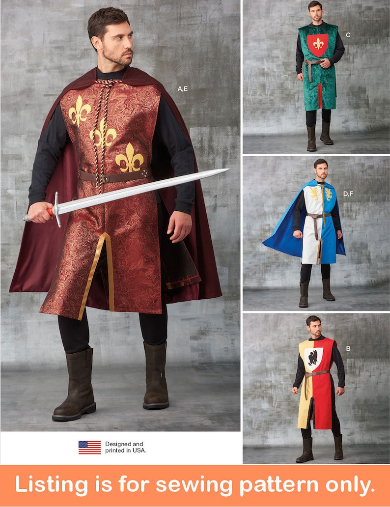 Knight Cape Pattern COSTUME SEWING PATTERN | Sew Mens Halloween Outfit | Medieval ...