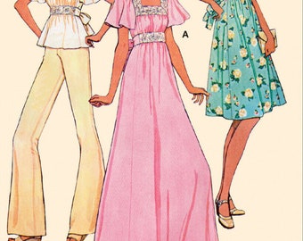 70s SEWING PATTERN | Sew Womens Clothes Clothing | Maxi Dress Sundress Top Peasant Blouse Retro | Size 6 8 10 12 14 16 18 20 22 24 Plus 8258