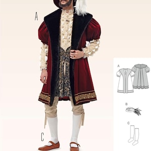 KOSTÜM SCHNITTMUSTER | Herren Jacke, Mantel, Strümpfe | Mittelalter Renaissance Fantasy König Mittelalter | Größe 36 38 40 42 44 46 48 50 6887