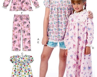 SLEEPWEAR SEWING PATTERN | Make Girls Clothes | Kids Short Pajamas PJs Nightgown Nightwear | Child Size 3 4 5 6 7 8 10 12 14 Teen Easy 6831