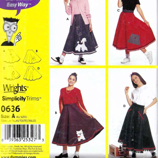 POODLE SKIRT Sewing PATTERN | Sew Teens Womens Halloween Carnival Outfit | 1950s 50s Costume Outfit | Size Small Extra Large Easy Simple 636