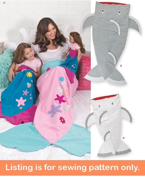 BLANKET SEWING PATTERN | Make Soft Fleece Blanket | Matching Girl 18" Doll | Mermaid Shark Girls Boys l Homemade Handmade Gift Idea | 8275