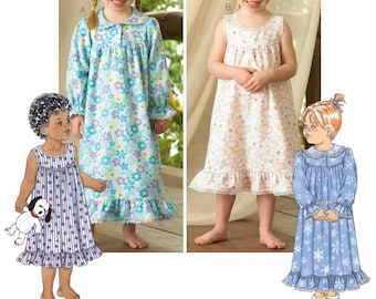NIGHTGOWN SEWING PATTERN | Make Toddler Girls Clothes Clothing | Long Nightie Long Sleeves Sleeveless | Size 1T 2T 3T 4T | Sleepwear | 3423