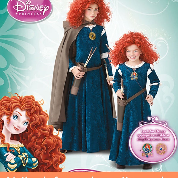 DISFRAZ PATRÓN DE COSTURA / Traje de vestir de carnaval de Halloween para niñas de costura / Merida Brave Disney Princess Cloak Cape / Talla 7 8 10 12 14 Teen / 6817