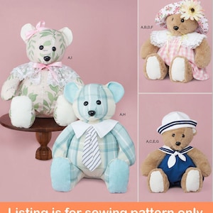 Large TEDDY BEAR Sewing PATTERN  | Sew 20&quot; Stuffed Animal & Clothes! | Soft Plush Toy | Vintage Style 40s 50s Baby l Handmade Gift Idea 9771