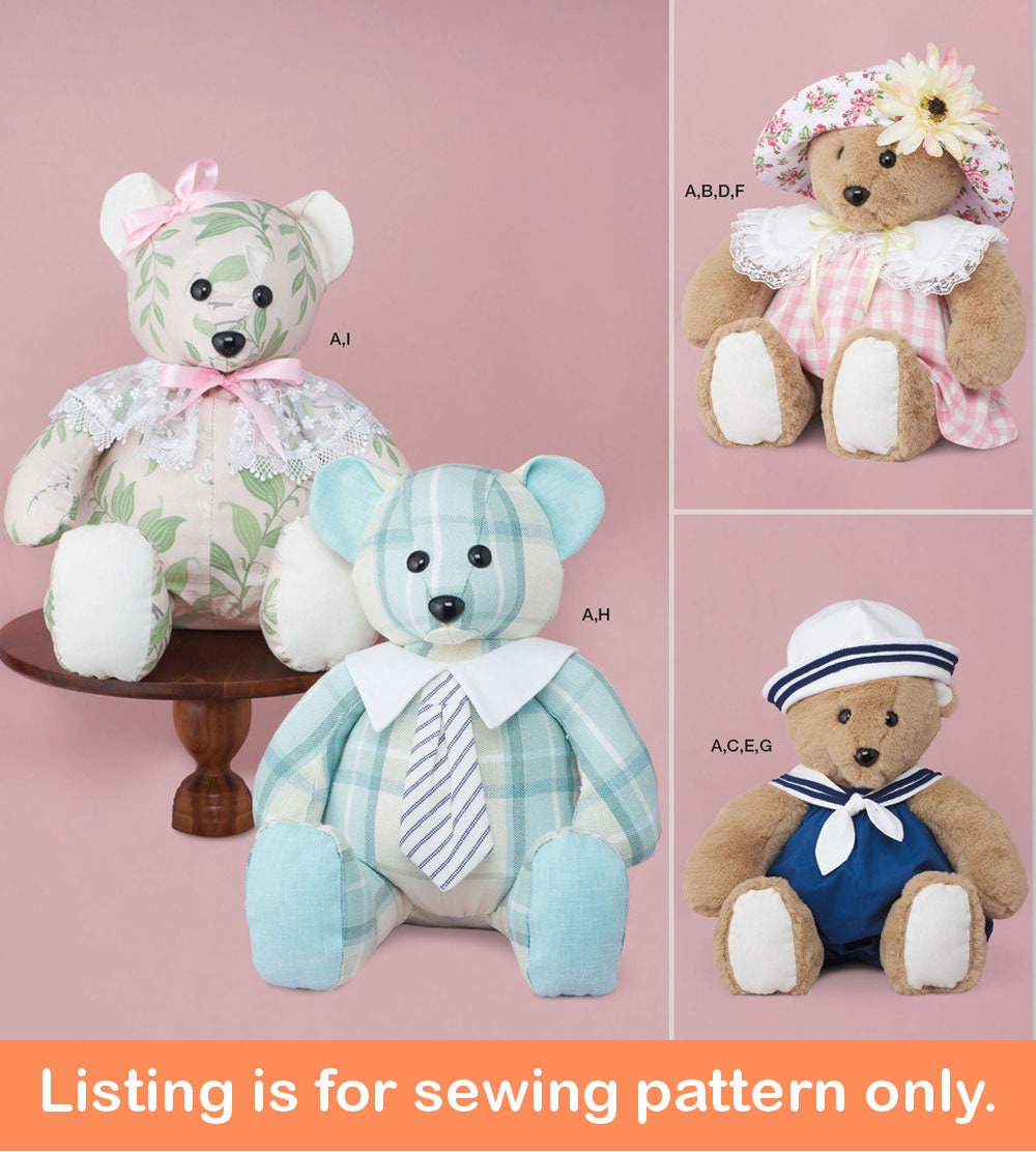 Large TEDDY BEAR Sewing PATTERN  | Sew 20" Stuffed Animal & Clothes! | Soft Plush Toy | Vintage Style 40s 50s Baby l Handmade Gift Idea 9771