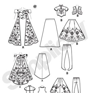 May include: A sewing pattern for a dress with a cape, skirt, and pants. The pattern includes instructions for making a top, vest, and leggings. The pattern is for size 1088.