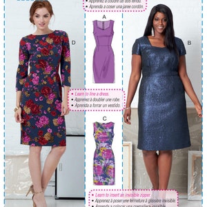 May include: Sewing pattern for three dresses. The pattern includes instructions for sewing a back slit, lining a dress, and inserting an invisible zipper. The pattern is for level 2 sewers. The pattern number is M7861.