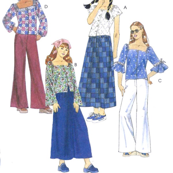 GIRLS SEWING PATTERN | Sew Teen Clothes Clothing | Shirt Peasant Top Long Skirt Flare Pants | Size 7 8 10 12 14 16 | Fall Boho Outfit | 4115