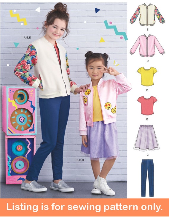 GIRLS SEWING PATTERN Make Fall Clothes Kids Clothing Jacket Skirt Tee  T-shirt Leggings Child Size 3 4 5 6 7 8 10 12 14 Outfit 8429 