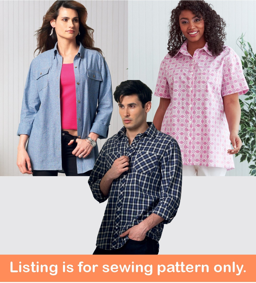 SHIRT SEWING PATTERN | Sew Mens Womens Misses Clothes Clothing | Button ...