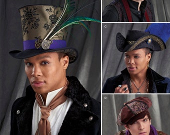 HAT SEWING PATTERN | Sew Mens Costume Headwear | Top Hat Pirate Newsboy Cap Steampunk Gothic Cosplay Urban Fantasy Victorian Mad Hatter 8713