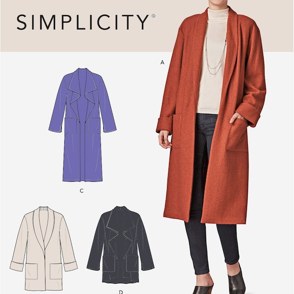 COAT SEWING PATTERN | Sew Womens Clothes Clothing | Long Jacket Cardigan | Size 6 8 10 12 14 16 18 20 22 24 | Easy Simple Fall Winter | 8742