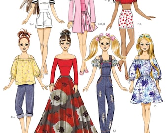 DOLL CLOTHES Sewing PATTERN |Make Clothing for 11 1/2" Fashion Dolls | Fits Barbie | Modern Crop Top Overalls Skirt Pants Dress Jacket 8865