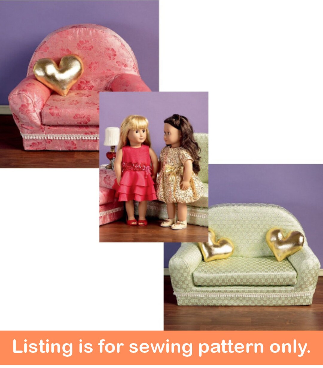 DOLL FURNITURE Sewing PATTERN Make Couch Chair for 18 Inch Doll Fits ...