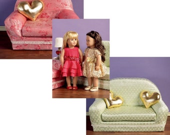 DOLL FURNITURE Sewing PATTERN | Make Couch Chair for 18" Inch Doll | Fits American Girl Mary Ellen Melody | 50s Fifties Pillows Dress | 6853