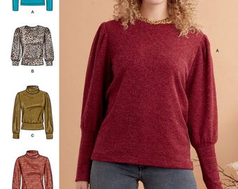 SWEATER TOP Sewing PATTERN | Sew Women Clothes Clothing | Winter Fall Shirt Long Puffed Sleeves | Size 6 8 10 12 14 16 18 20 22 24 Plus 9385