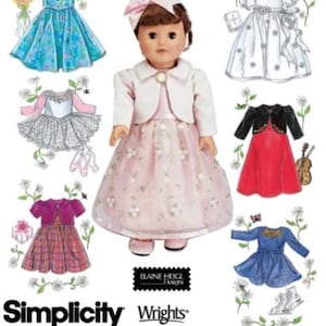 Puede incluir: Un patrón de costura para hacer ropa de muñeca. El patrón incluye instrucciones para hacer una variedad de atuendos, incluyendo un vestido, una chaqueta, una falda, un suéter y un pantalón. El patrón está diseñado para muñecas de 45,7 cm de altura. El patrón es de Simplicity y Wrights.