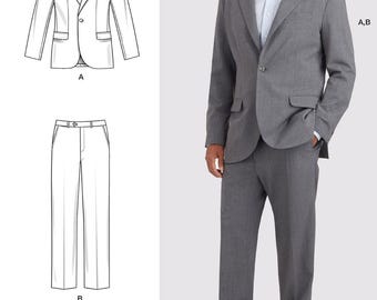 SUIT SEWING PATTERN | Sew Men Clothes Clothing | Suit Jacket Coat Formal Pants Blazer Pockets | Size 34 36 38 40 42 44 46 48 50 52 Plus 9241