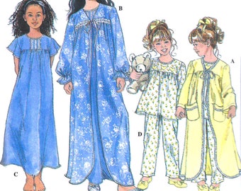 SLEEPWEAR SEWING PATTERN | Make Girls Clothes Clothing | Pajamas Long PJs Nightgown Robe Bathrobe | Child Size 3 4 5 6 7 8 10 12 14 | 8488