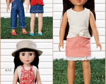 Sale!! DOLL CLOTHES Sewing PATTERN | Sew Clothing for 14" Doll | Fits Wellie Wishers Hearts for Hearts T-Shirt Tank Top Overalls Hat  9415