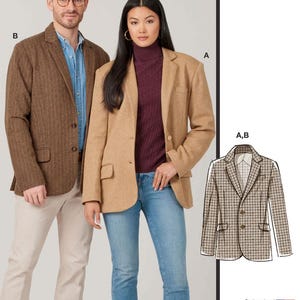 BLAZER SEWING PATTERN | Sew Mens Womens Clothes Clothing | Suit Jacket Coat Formal Work Easy Simple Pockets | Size xs - xxl Plus | 8614