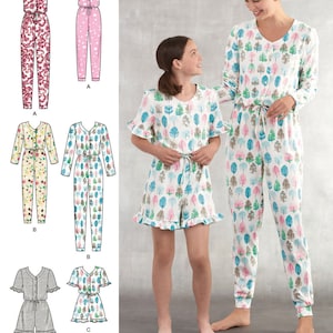 PAJAMAS SEWING PATTERN | Sew Matching Women Girl Clothes Clothing | Mother Daughter Long Short One-Piece Kids Size 6 8 10 12 14 16 Teen 8801